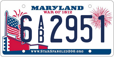 MD license plate 6AB2951