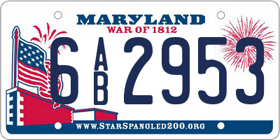 MD license plate 6AB2953