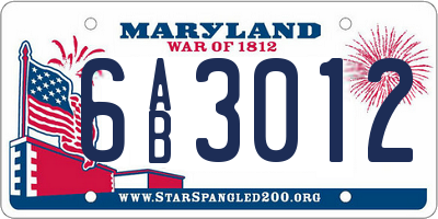MD license plate 6AB3012