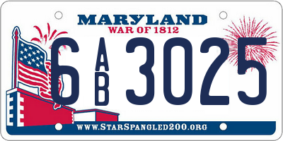 MD license plate 6AB3025