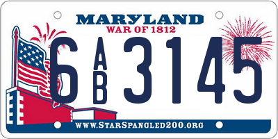 MD license plate 6AB3145