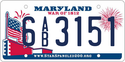 MD license plate 6AB3151