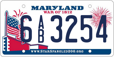 MD license plate 6AB3254