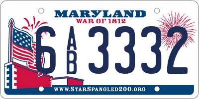 MD license plate 6AB3332