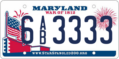 MD license plate 6AB3333