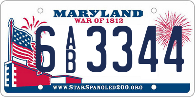 MD license plate 6AB3344