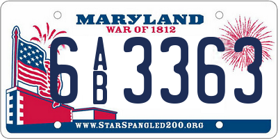 MD license plate 6AB3363