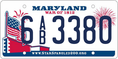 MD license plate 6AB3380