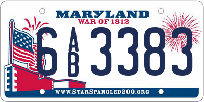 MD license plate 6AB3383