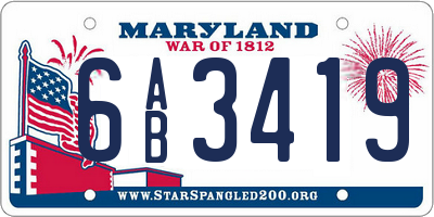 MD license plate 6AB3419