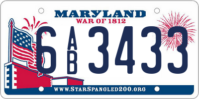 MD license plate 6AB3433