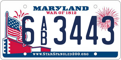 MD license plate 6AB3443