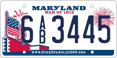 MD license plate 6AB3445
