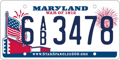 MD license plate 6AB3478