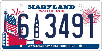 MD license plate 6AB3491