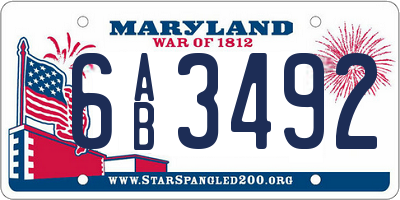 MD license plate 6AB3492