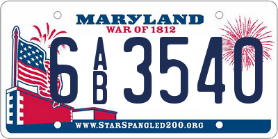 MD license plate 6AB3540