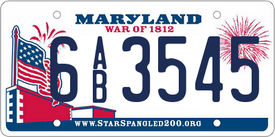 MD license plate 6AB3545