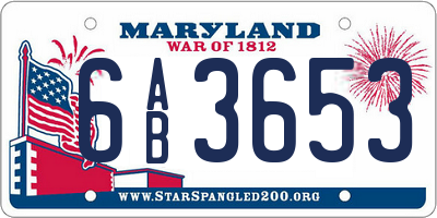 MD license plate 6AB3653