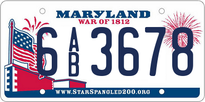 MD license plate 6AB3678