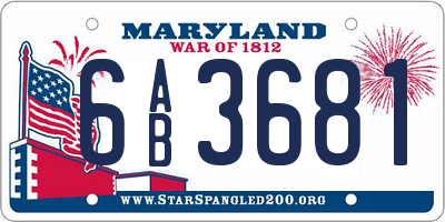 MD license plate 6AB3681
