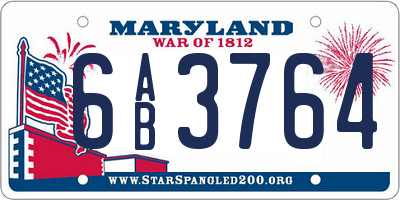 MD license plate 6AB3764