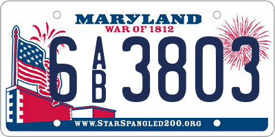 MD license plate 6AB3803