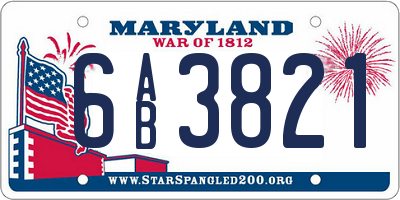 MD license plate 6AB3821
