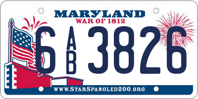 MD license plate 6AB3826