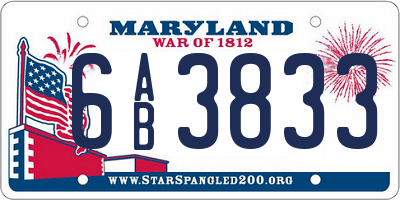 MD license plate 6AB3833