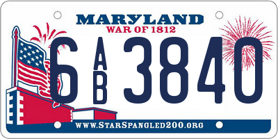 MD license plate 6AB3840