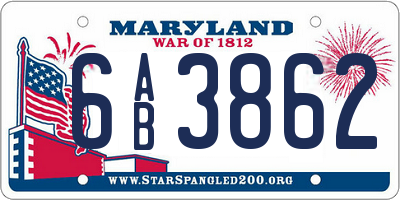 MD license plate 6AB3862