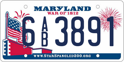 MD license plate 6AB3891