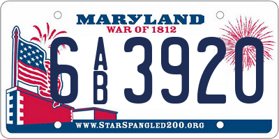 MD license plate 6AB3920