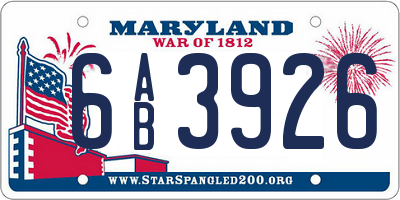 MD license plate 6AB3926