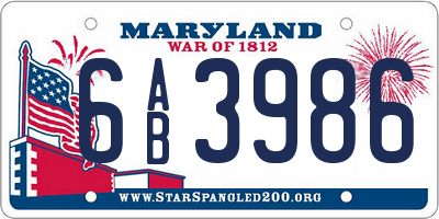 MD license plate 6AB3986
