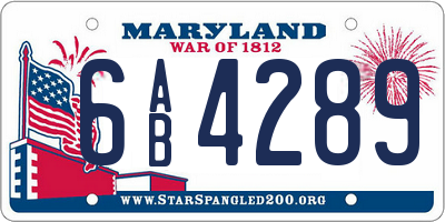 MD license plate 6AB4289