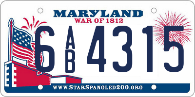 MD license plate 6AB4315