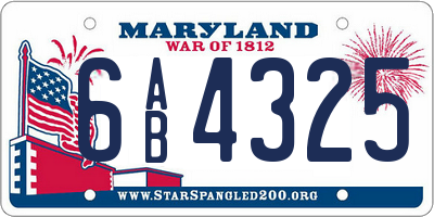 MD license plate 6AB4325
