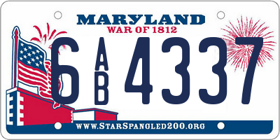MD license plate 6AB4337