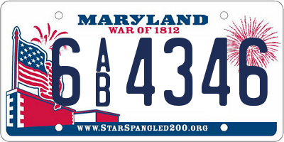 MD license plate 6AB4346