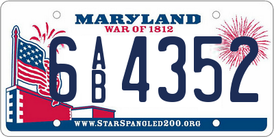 MD license plate 6AB4352