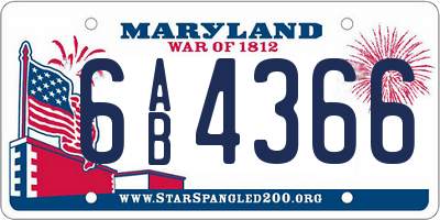 MD license plate 6AB4366
