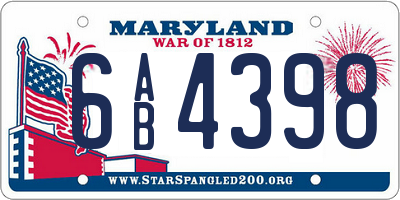 MD license plate 6AB4398