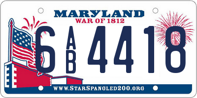 MD license plate 6AB4418