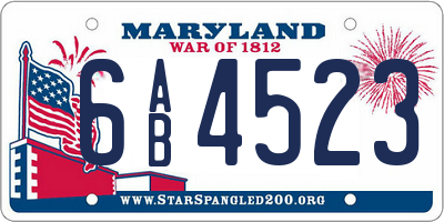 MD license plate 6AB4523