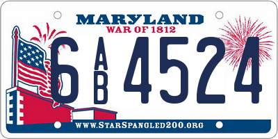 MD license plate 6AB4524