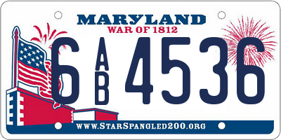 MD license plate 6AB4536