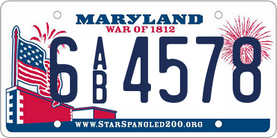 MD license plate 6AB4578