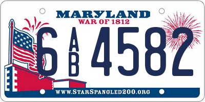 MD license plate 6AB4582